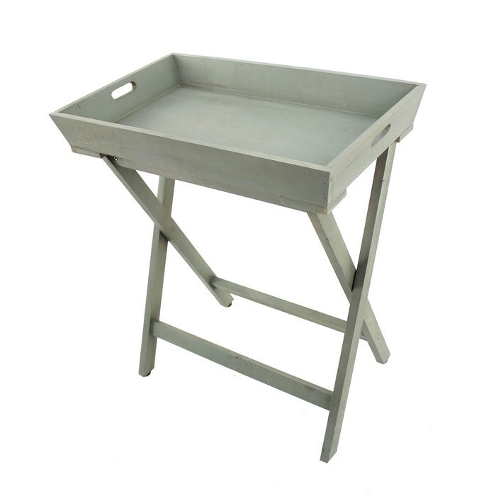 Transitional Style Wooden Serving Table with Crossed Legs, Gray