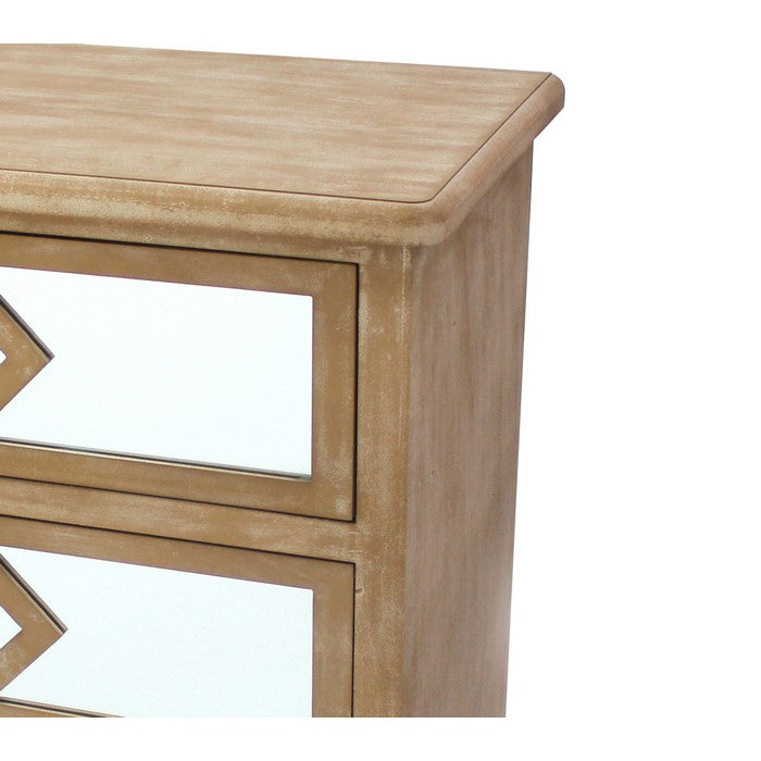 Wood and Mirror Trim Storage Cabinet with 3 Drawers, Brown and Silver