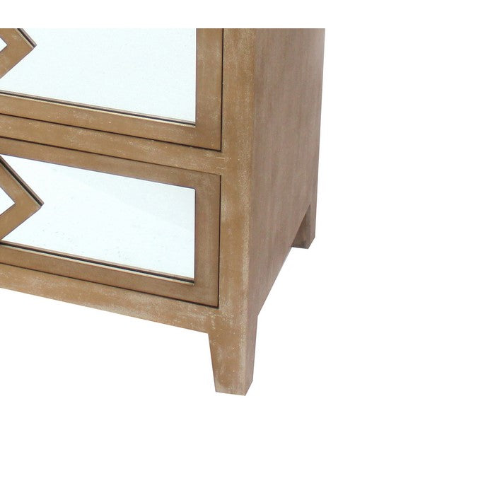 Wood and Mirror Trim Storage Cabinet with 3 Drawers, Brown and Silver