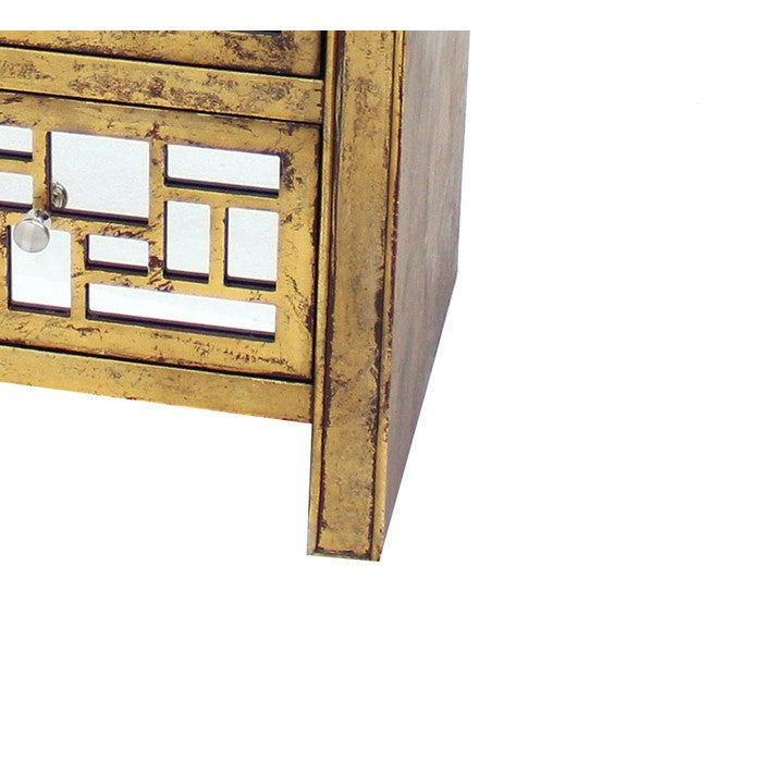 Wood and Mirror Trim Storage Cabinet with 3 Drawers, Gold and Silver