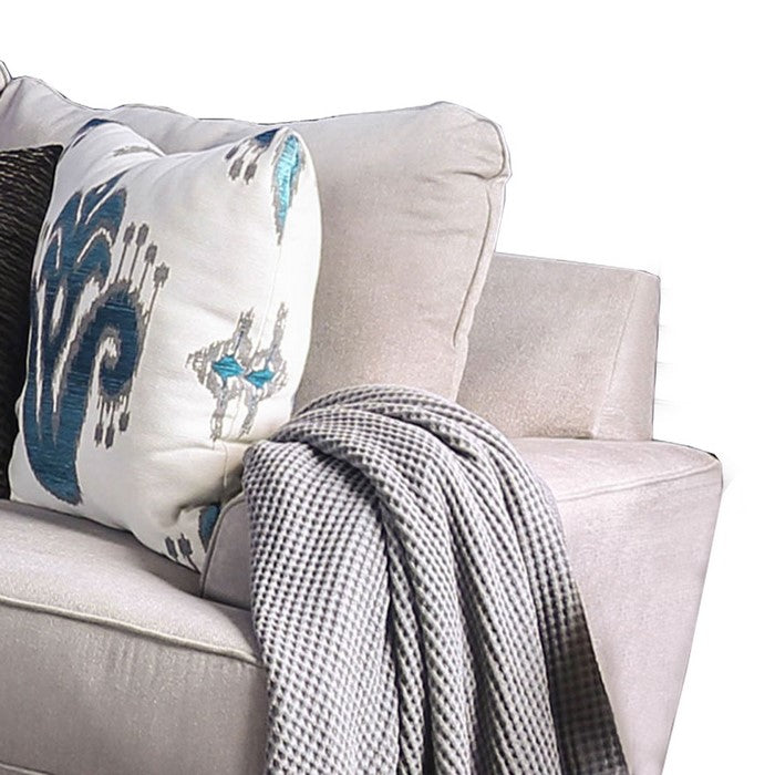 Wooden Loveseat with Fabric Upholstery and Track Armrest, Gray