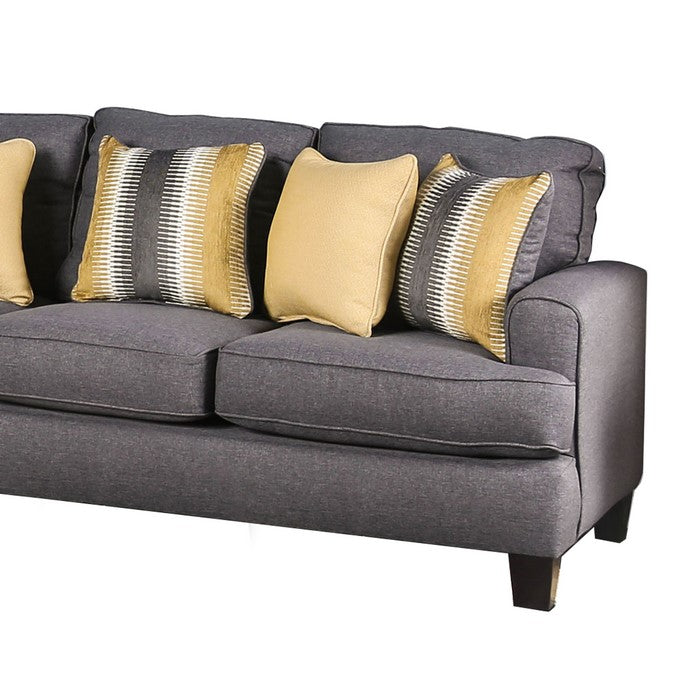 Fabric Upholstered Wooden Sofa with Loose Back Pillow, Gray