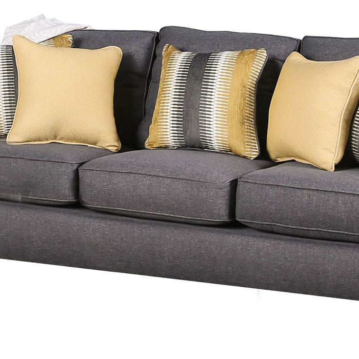 Fabric Upholstered Wooden Sofa with Loose Back Pillow, Gray