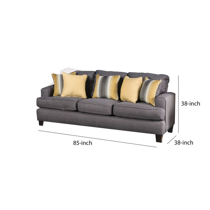 Fabric Upholstered Wooden Sofa with Loose Back Pillow, Gray