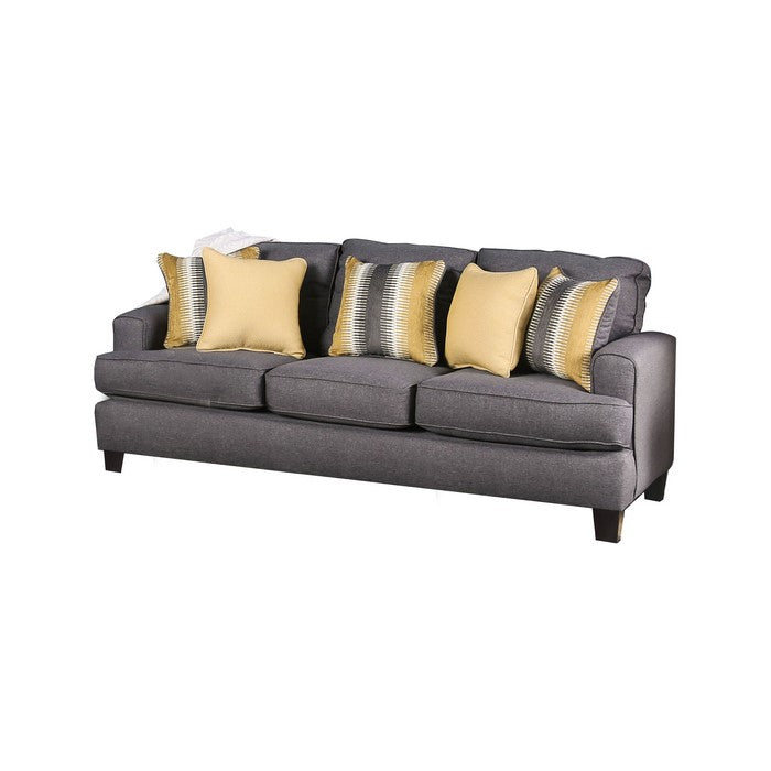 Fabric Upholstered Wooden Sofa with Loose Back Pillow, Gray