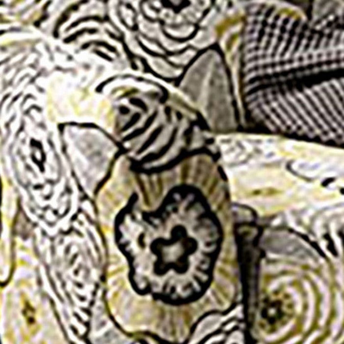 Floral Pattern Wooden Chair with Fabric Upholstery, Yellow and Black