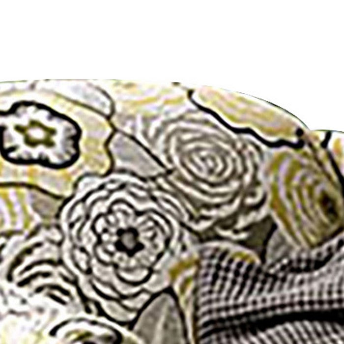 Floral Pattern Wooden Chair with Fabric Upholstery, Yellow and Black