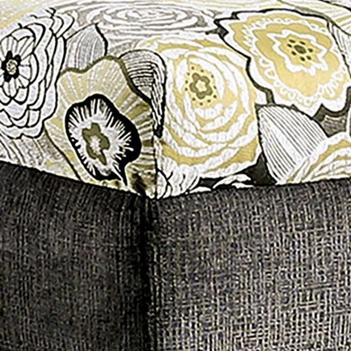Floral Pattern Wooden Ottoman with Fabric Upholstery, Multicolor