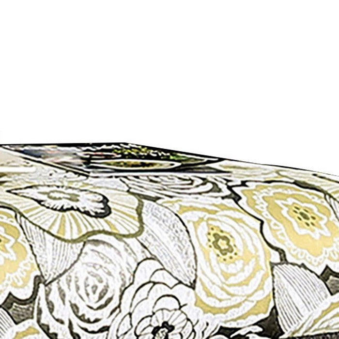Floral Pattern Wooden Ottoman with Fabric Upholstery, Multicolor