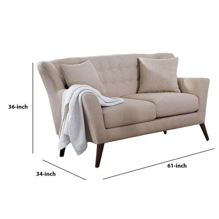Wingback Design Tufted Wooden Loveseat with Fabric Upholstery, Beige