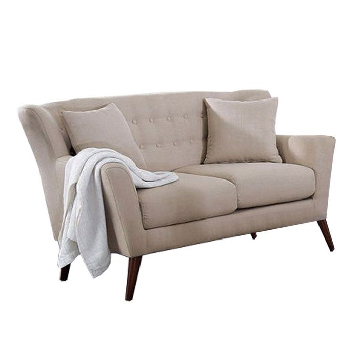 Wingback Design Tufted Wooden Loveseat with Fabric Upholstery, Beige