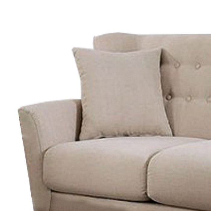 Wingback Design Tufted Wooden Sofa with Fabric Upholstery, Beige