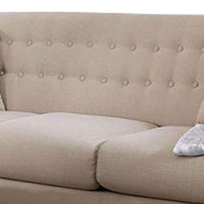 Wingback Design Tufted Wooden Sofa with Fabric Upholstery, Beige