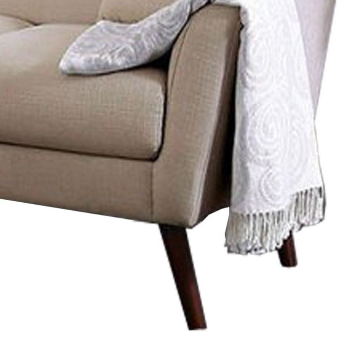 Wingback Design Tufted Wooden Sofa with Fabric Upholstery, Beige