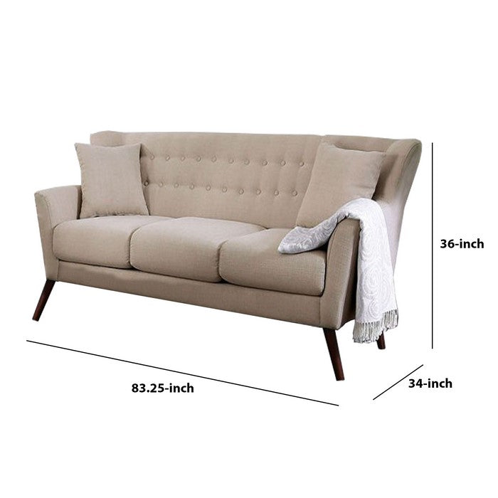 Wingback Design Tufted Wooden Sofa with Fabric Upholstery, Beige