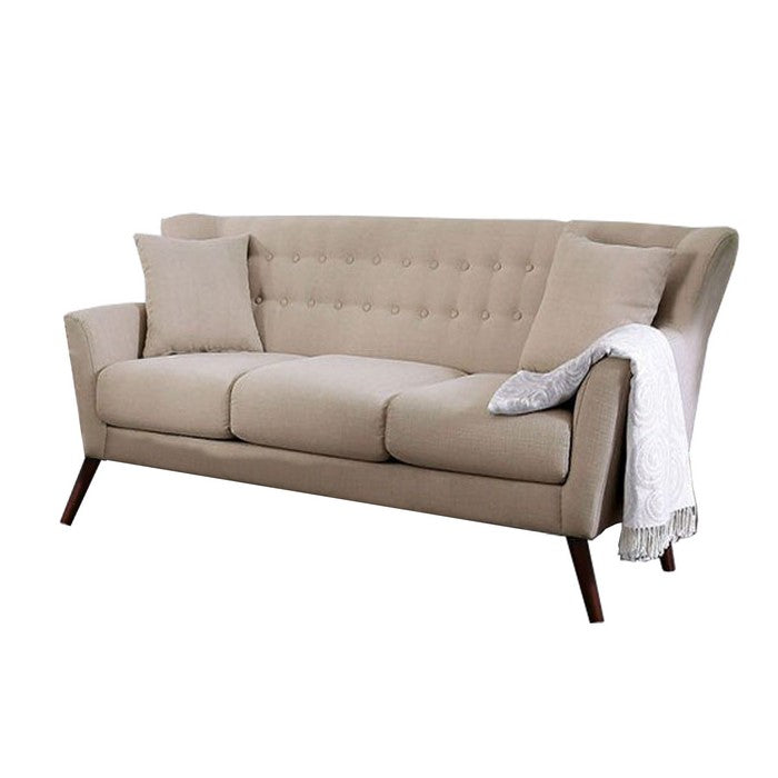 Wingback Design Tufted Wooden Sofa with Fabric Upholstery, Beige