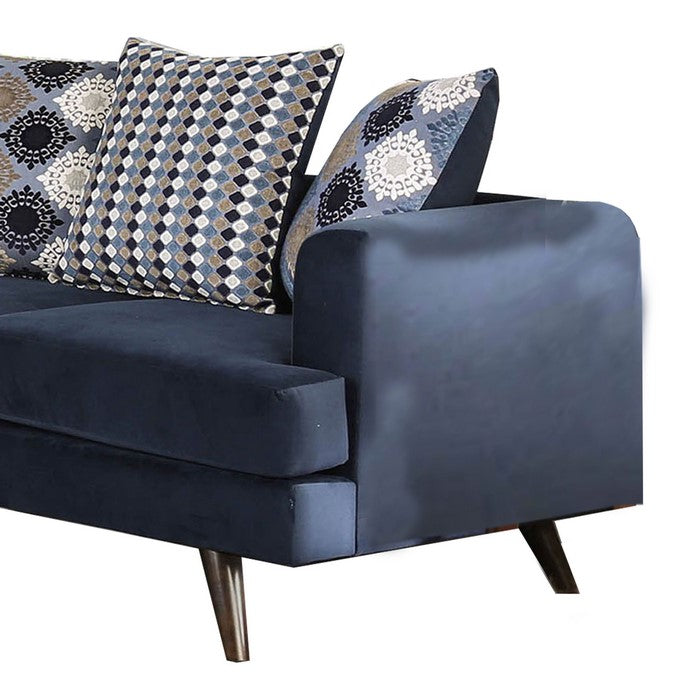 Fabric Upholstered Wooden Loveseat with Low Profile Back, Blue