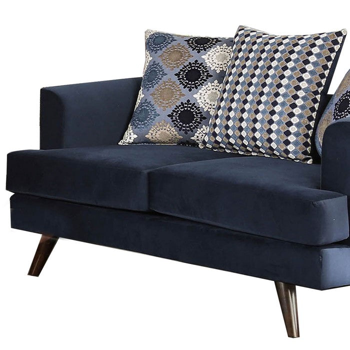 Fabric Upholstered Wooden Loveseat with Low Profile Back, Blue