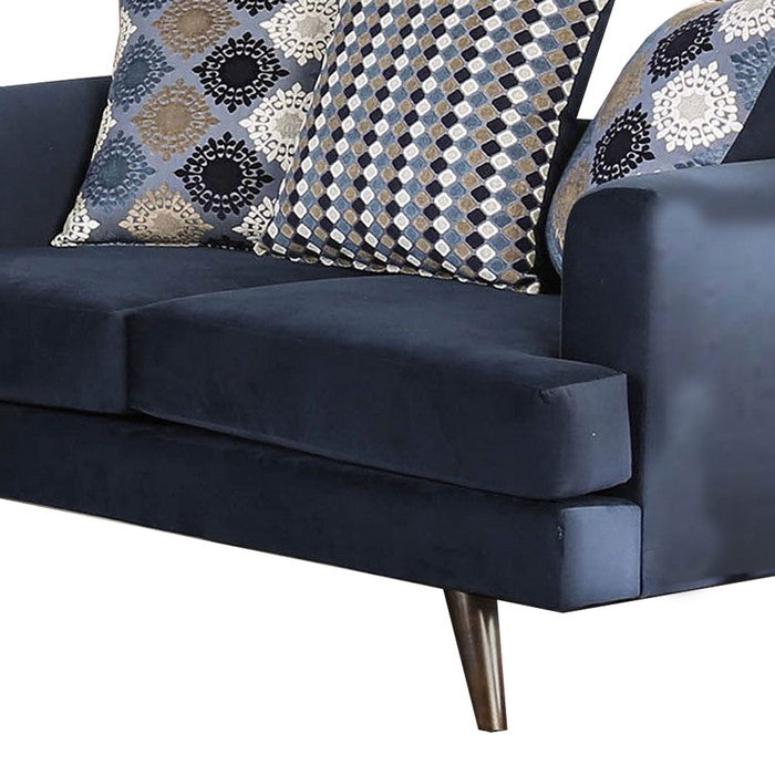 Fabric Upholstered Wooden Loveseat with Low Profile Back, Blue