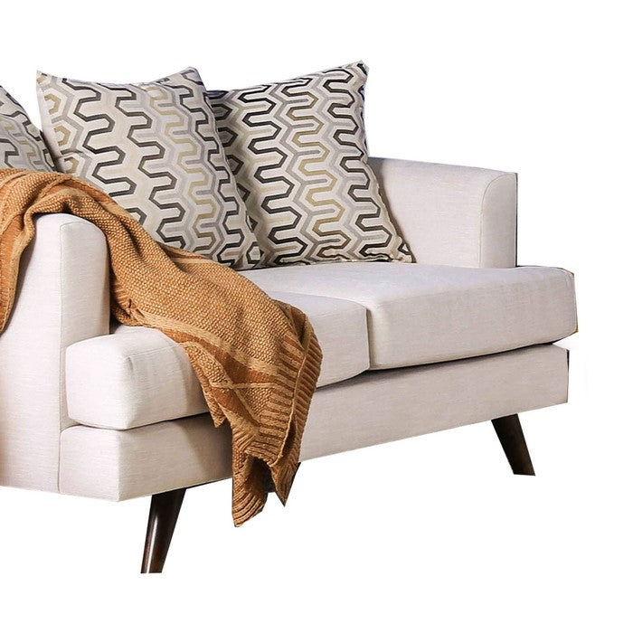 Fabric Upholstered Wooden Loveseat with Low Profile Back, Cream