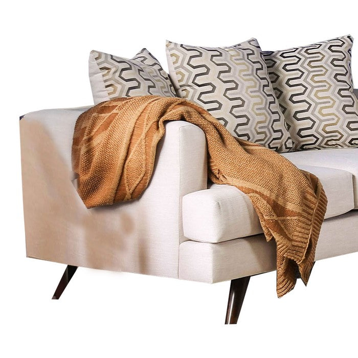Fabric Upholstered Wooden Loveseat with Low Profile Back, Cream
