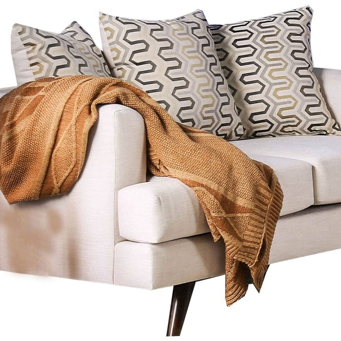 Fabric Upholstered Wooden Loveseat with Low Profile Back, Cream
