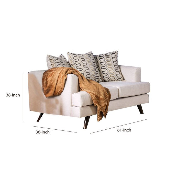 Fabric Upholstered Wooden Loveseat with Low Profile Back, Cream