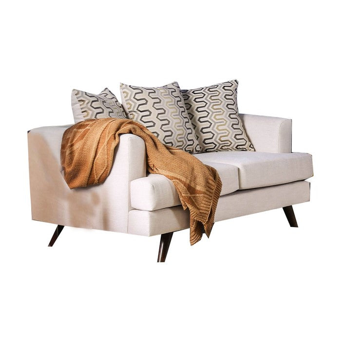 Fabric Upholstered Wooden Loveseat with Low Profile Back, Cream