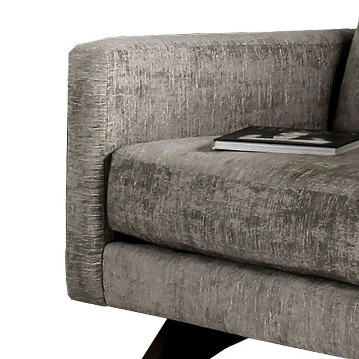 Transitional Fabric Upholstered Wooden Chair with Crescent Feet, Gray
