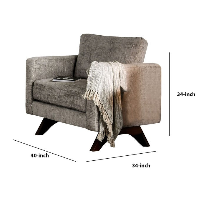 Transitional Fabric Upholstered Wooden Chair with Crescent Feet, Gray