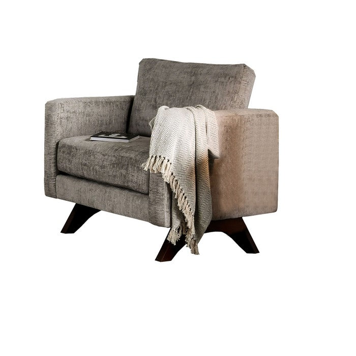 Transitional Fabric Upholstered Wooden Chair with Crescent Feet, Gray