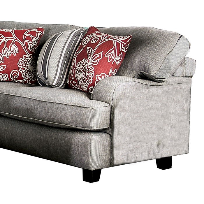 Wooden Loveseat with Fabric Upholstery and T Shape Seat, Gray