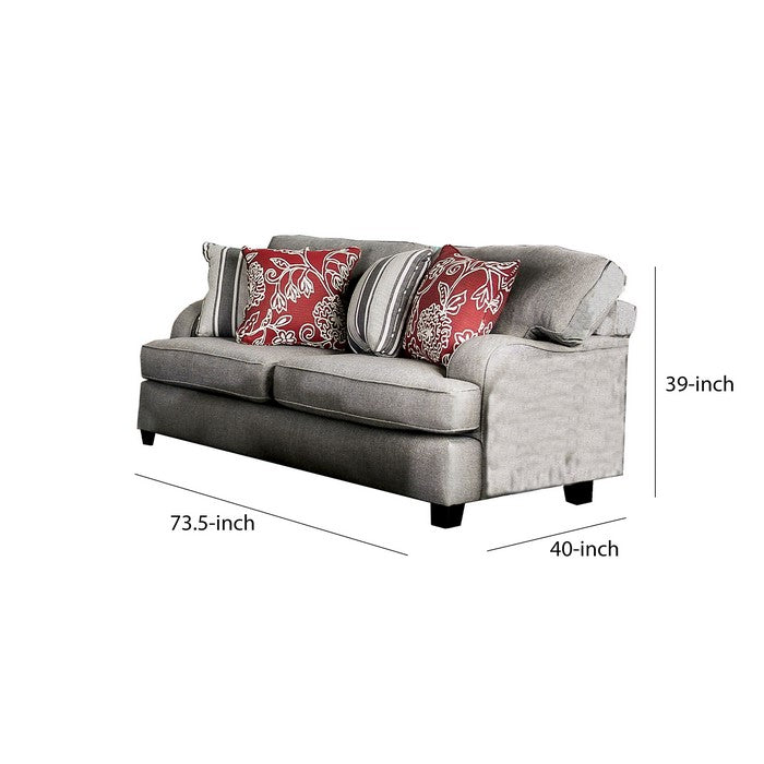 Wooden Loveseat with Fabric Upholstery and T Shape Seat, Gray