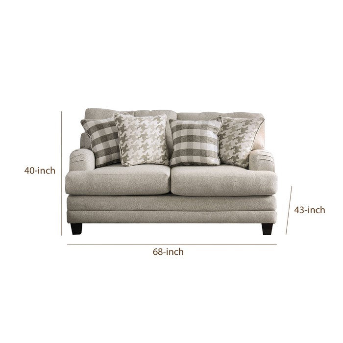 Wooden Loveseat with Fabric Upholstery and S Sloped Armrest, Gray