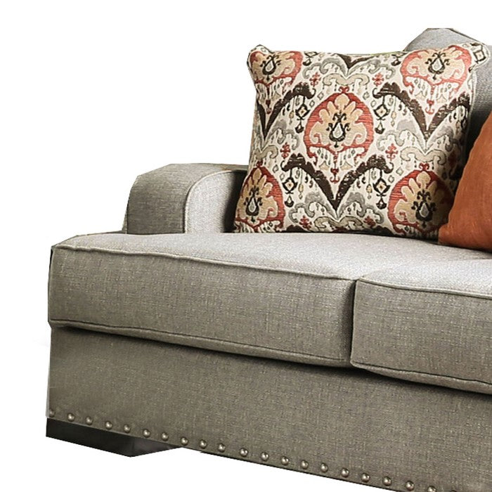 Fabric Upholstered Wooden Loveseat with S Sloped Armrest, Gray