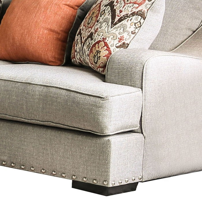 Fabric Upholstered Wooden Loveseat with S Sloped Armrest, Gray