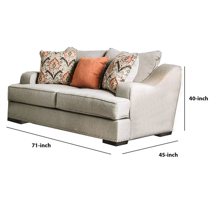 Fabric Upholstered Wooden Loveseat with S Sloped Armrest, Gray