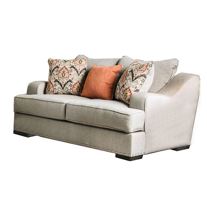 Fabric Upholstered Wooden Loveseat with S Sloped Armrest, Gray