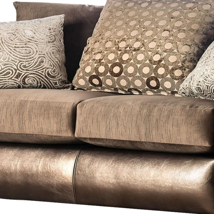 Fabric Upholstered Wooden Loveseat with Nailhead Trims, Bronze