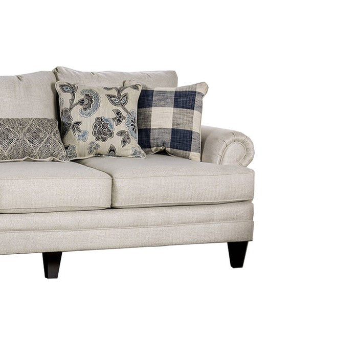 Fabric Upholstered Wooden Sofa with T Cushion Seats, White