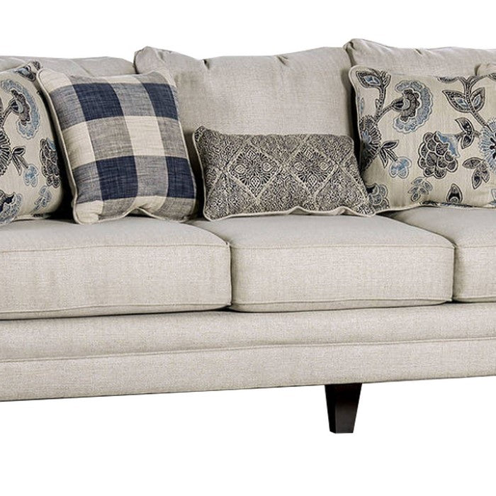 Fabric Upholstered Wooden Sofa with T Cushion Seats, White