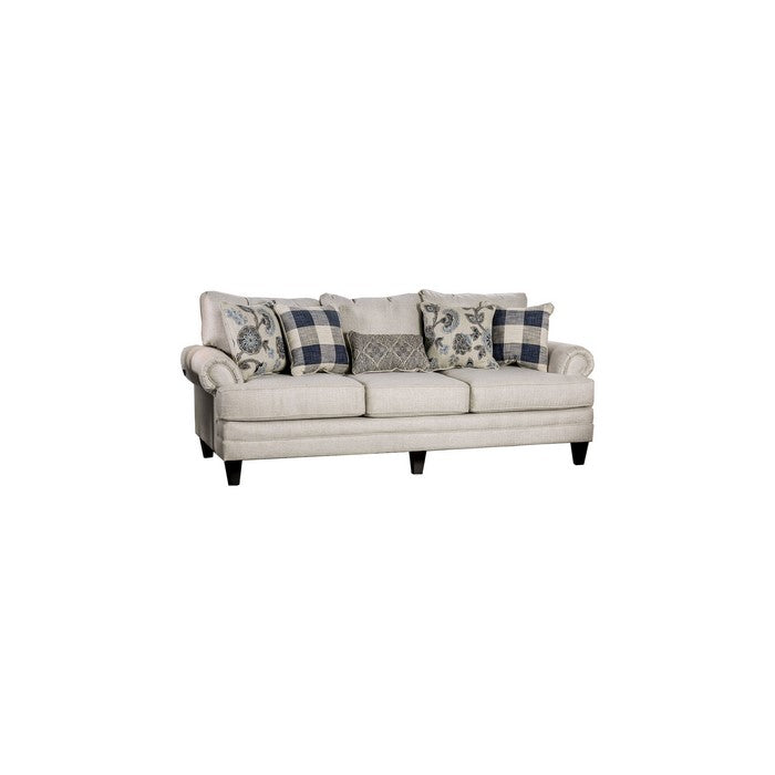 Fabric Upholstered Wooden Sofa with T Cushion Seats, White