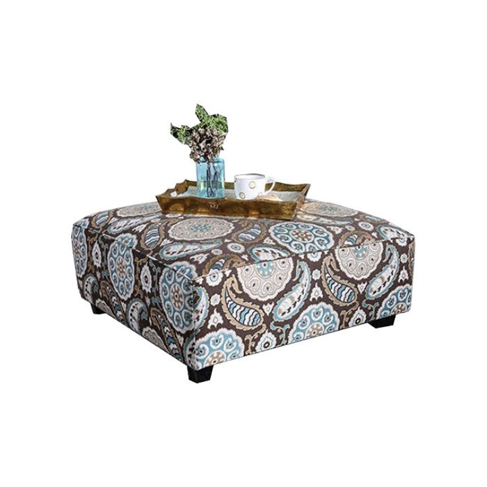 Contemporary Style Wooden Ottoman with Crafted Details, Multicolor