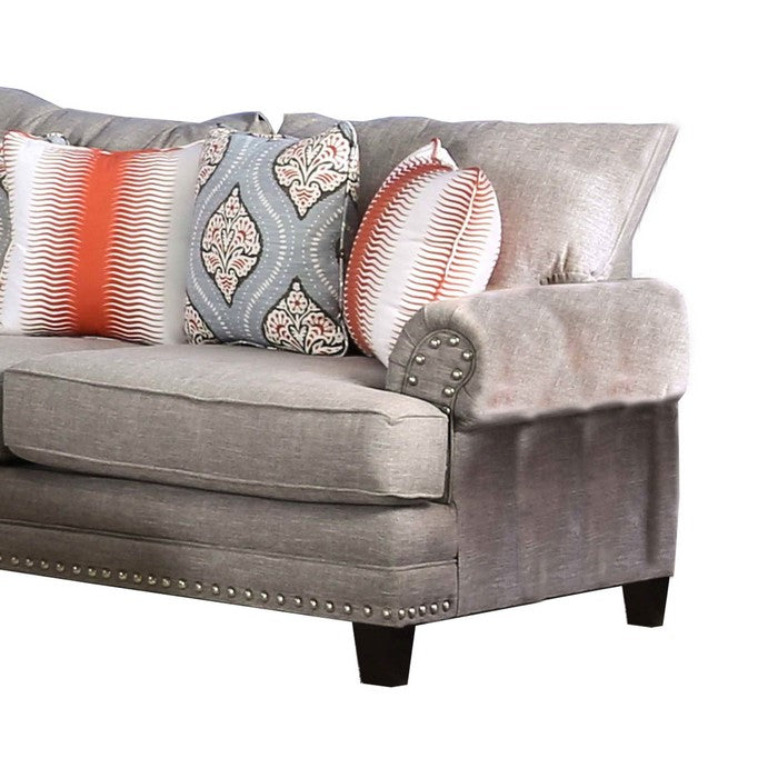 Fabric Upholstered Wooden Loveseat with Rolled Arms, Gray