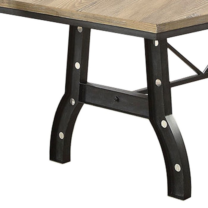 Industrial Metal Dining Table with Trestle Base, Brown and Black