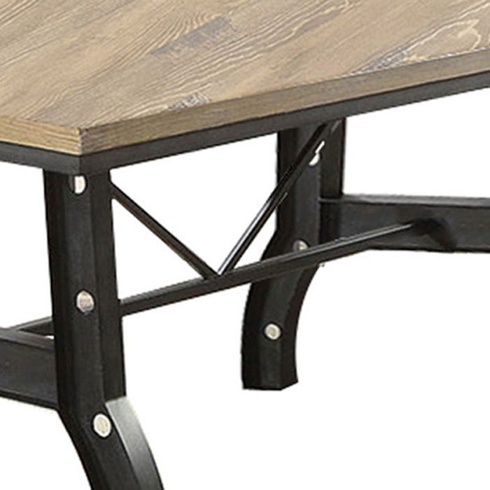 Industrial Metal Dining Table with Trestle Base, Brown and Black