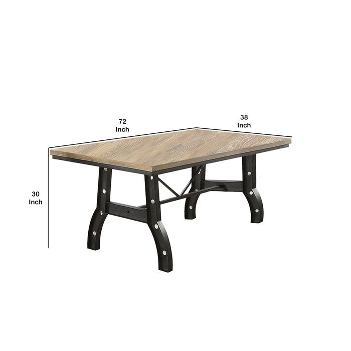 Industrial Metal Dining Table with Trestle Base, Brown and Black