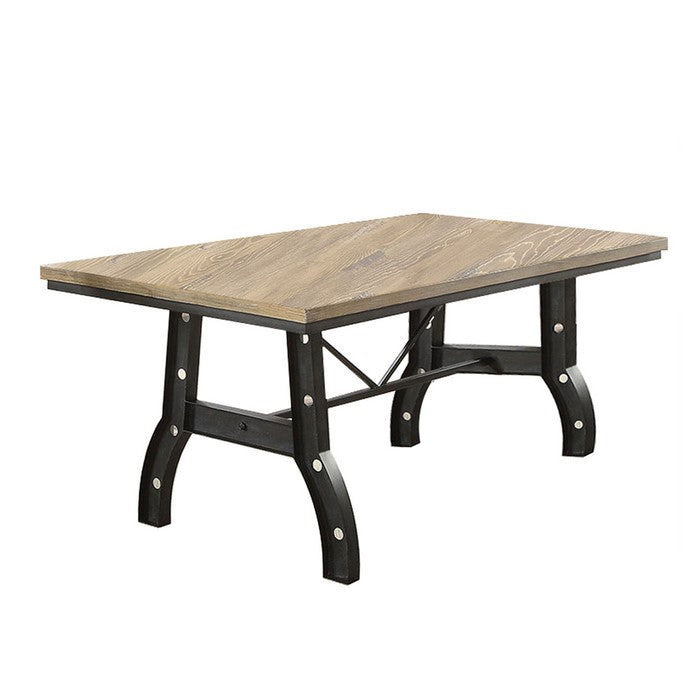 Industrial Metal Dining Table with Trestle Base, Brown and Black