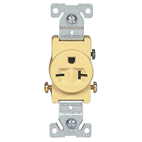 Eaton 1876V-BOX Commercial Grade Straight Blade Single Receptacles with 20-Amp, 250-Volt 6-20-NEMA Rating, Ivory