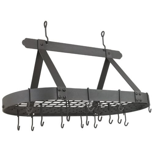 Old Dutch Oval Steel Pot Rack w. Grid & 16 Hooks, Graphite, 36" x 19" x 15.5"